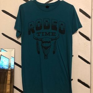 Turquoise “rodeo time” graphic tee
